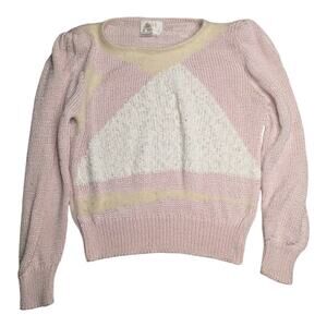 Vtg 1980s Lilly of California Pink Kawaii Fairy Kei Puff Shoulder Sweater XL